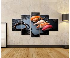 Quadri moderni Primo piano del sashimi sushi set con le bacchette e soia su backgroun nero Stampa su tela - Quadro x poltrone salotto cucina mobili ufficio casa - fotografica formato XXL DSW