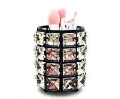 Sipliv porta pennelli per trucco portapenne in cristallo fatto a mano matita per sopracciglia collezione di penne per cosmetici per vanity bagno scrivania da ufficio organizer - rotondo, nero