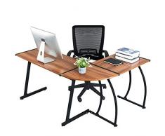 BAKAJI Scrivania PC moderna Design Angolare Portacomputer ad angolo Ufficio Cameretta Postazione lavoro Angolare (Ciliegio)