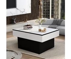 VOWNER Tavolino da Caffè, Tavolo da Soggiorno Moderno, Scrivania Allungabile, Tavolino da Salotto con 2 Vani Portaoggetti, Finitura Lucida, Divano Tavolo 114 x 58 x 40 cm (Marmorizzazione Bianco)