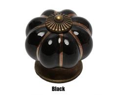 MSYOU - Set di 3 Maniglie semplici a Foro Singolo, in Ceramica, a Forma di Zucca, per Cucina, Camera da Letto, cassetti, mobili da Ufficio, Lega, Nero, 36x38mm