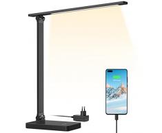 Lepro Lampada da Tavolo LED 15W, Lampada da Scrivania USB Ricaricabile, 3 Colori e 5 Livelli di Luminosità, Dimmerabile 3000K-6500K, Luce da Lettura Protezione degli Occhi per Ufficio, Camera, Nero