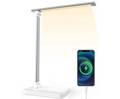 Lampada da scrivania a LED,Hriiiiya dimmerabile,5 modalità di colore,5 livelli di luminosità, flessibile, controllo tattile, protezione degli occhi, con porta ricarica USB(argento)