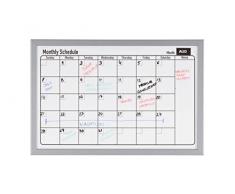 Bi-Office Lavagna Planner Agenda Mensile, Superficie Magnetica, Cornice In Legno MDF Argentata, 60 x 40 cm