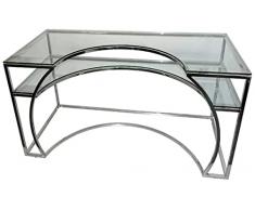 Casa Padrino scrivania di Design di Lusso Argento 140 x 70 x A. 75 cm - Tavolo da Ufficio in Metallo con Piani in Vetro - Tavolo da Computer - Mobili per Ufficio di Design di Lusso