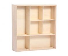 Bacheca Portaoggetti in Legno di Pino Naturale Non trattato | da Parete | Circa 26 x 26 x 4 cm | con 7 Caselle | Collezionismo | Multiuso | da Appendere