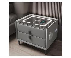 Comodino Intelligente Camera da Letto Moderni,Tavolino da Letto,cassettiera ufficio Bianca,con Luce LED Regolabile,Porta di Ricarica Wireless,Blocco delle Impronte Digitali,Altoparlante,2 Cassetti ( C