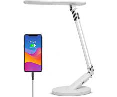 Lampada da scrivania, ANTELA LED 14W 7 livelli di dimmerazione Lampade da tavolo con 4 modalità di illuminazione, Timer automatico da 1 ora, Porta di ricarica USB, Controllo sensibile al tocco, Nero