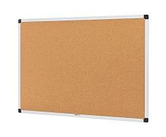 Amazon Basics - Rettangolare Bacheca in sughero, con cornice in alluminio, Argento, 90 x 60 cm