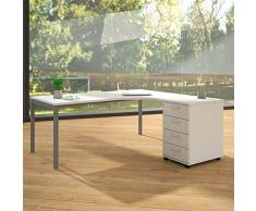NOVA XL - Scrivania angolare con cassettiera verticale, 180 x 163 cm, colore bianco, con telaio argento