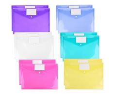 FORMIZON Busta Portadocumenti A4, 12 Pezzi Cartelle Portadocumenti, Cartellette File A4, Cartellina Portadocumenti Trasparente con Tasca per Etichette e Bottone per Scuola e Ufficio, 6 Colori