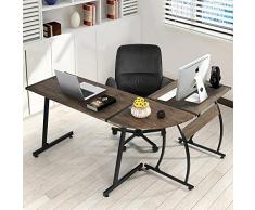 BAKAJI Scrivania PC moderna Design Angolare Portacomputer ad angolo Ufficio Cameretta Postazione lavoro Angolare (Noce)