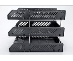 Brosuper Set da 3, colore: nero, formato A4, per raccoglitore & Desk cestelli per la corrispondenza e 8 asticelle in metallo da scrivania ufficio porta blocco porta lettere, colore: nero