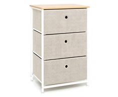 Suhu Cassettiera Piccolo con 3 Cassetto Design Armadietto Bagno Stretta Comodino Camera da Letto Metallo Moderno per Ufficio Soggiorno Cameretta Ingresso in Legno+Acciaio Bianco+Beige
