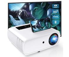 Proiettore WiFi Bluetooth- 11000 Lux 1080P Nativo Full HD Proiettori Supporta 4K, 350 Schermo Videoproiettore per Telefono/TV Stick/PS5 HDMI AV USB, White