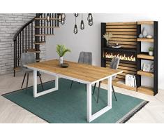 Skraut Home - Tavolo da pranzo | 10 posti | 200 x 90 cm | Robusto e stabile Grazie alla sua struttura e alle gambe massicce | Ideale per riunioni di famiglia | Rovere e bordo bianco | industriale
