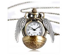 MUMUMUJIN Vintage Orologio da Tasca Al Quarzo Antico Retrò Modello a Forma di Sfera con Ala Full Hunter Uomini Catena Collana Ciondolo Tavolo Vintage