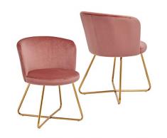 2x Sedia da sala da pranzo sedia imbottita design retro vintage con piedini in metallo sedia di sala dattesa conferenza Duhome 8076X, colore:rosa, materiale:velluto