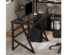 FTHOME Moderno Vetro Pc Portatile Scrivania da Studio per Home Office,Scrivanie per Ufficio A Casa Workstation,Vetro Scrivania per Computer con I Metal Frame-Nero 100x60cm(39x24inch)
