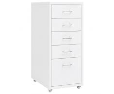 Tidyard Cassettiera,Schedario,da Ufficio,con Ruote,5 Cassetti,in Metallo,28x41x69 cm,Cassetti Arredo Studio,Schedario con Ruote,Cassettiera Armadio,Cassettiera per Scrivania,Cassettiera con Rotelle