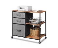 Supporto stampante Home Office Mobile Top in legno e scaffali di stoccaggio aperti Armadietti di archiviazione della stampante con 3 cassetti Rolling Stampante Stampante con scaffale di stoccaggio del