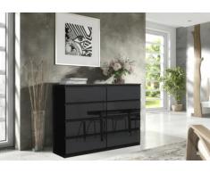 3xeliving Elegante, spaziosa cassettiera Demii 8 cassetti 140cm, perfetta per il soggiorno, lufficio, la camera da letto colore nero/nero lucido, dimensioni 140 x 39 x 101 cm