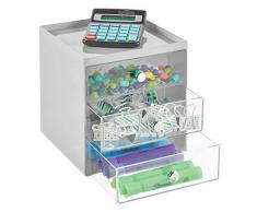 mDesign Mini cassettiera da appoggio — Cassettiera da ufficio per cancelleria — Pratico portaminuterie da tenere sulla scrivania — grigio/trasparente