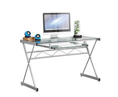 sogesfurniture BHEU-UT-093 - Scrivania da ufficio con piano in vetro temperato, grande scrivania da gioco per PC, tavolo da scrittura con vassoio per tastiera, struttura in acciaio, 120 x 54,5 x 75 cm