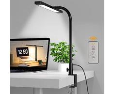 SKYLEO Lampada da tavolo a LED con clip, girevole a 360°, flessibile a collo di cigno con telecomando, multifunzione regolabile da architetto, ideale per apprendimento, disegno, ufficio