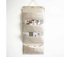 Lino / cotone tessuto a parete Porta armadio Hanging bagagli Bag Books organizzativa Back to School Ufficio Camera Cucina Rettangolo 4 tasche dell'organizzatore della casa del regalo, 13.8"W x 31.5"H (4 Pockets -Beige bianco)