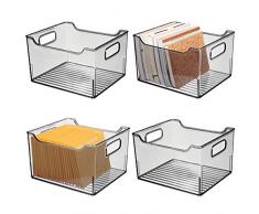 mDesign Set da 4 Scatola di immagazzinaggio con maniglie integrate - Contenitore per la conservazione di utensili da cucina, da bagno o da ufficio - Scatola per la scrivania in plastica - grigio fumo