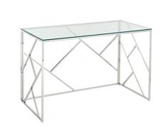 Vente-unique - Scrivania Vetro temperato e Acciaio Argento e Trasparente - Athena