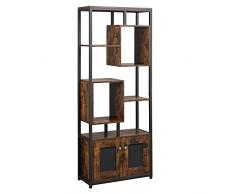 homcom Mobile Libreria Scaffale in Stile Industriale con Armadietto a 2 Ante, Scaffale Salvaspazio a 8 Ripiani per Casa e Ufficio, 70x30x180cm, Marrone