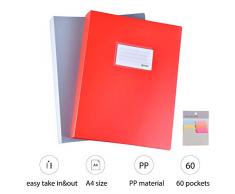 ipow 2 PZ (2 colori) Portalistino a fogli fissi 60 Buste Porta listino Raccoglitore formato A4 con 90 Foglietti adesivi per appunti Cartella Portadocumenti per Ufficio, Casa, Suola (Rosso/Grigio)