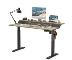 Fenge Scrivania Elettrica a 2 Livelli 140x73,5cm Scrivania Regolabile in Altezza con 3 Tastiere a Memoria Automatica e Gancio, Capacità massima 120kg (Telaio Nero e Scrivania Color Parquet)