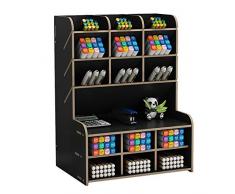 Organizzatore da scrivania in legno, grande capacità, portapenne fai da te per scrivania, cancelleria da scrivania, organizer per penne, per ufficio, casa e scuola (A-nero)