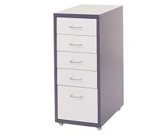 Mendler Cassettiera armadietto Ufficio Boston T851 con Ruote 5 cassetti 69x28x41cm Grigio Scuro cassetti Bianco