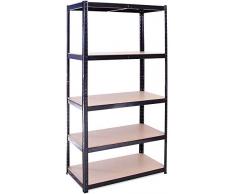 Scaffale Mensola Scaffali Magazzino Scaffalatura Metallo Acciaio verniciato L90xP40xH180 cm 5 Ripiani Legno MAX 875KG NERO