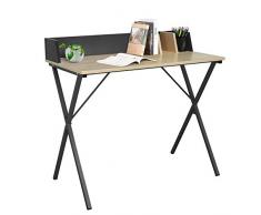 EUGAD Scrivania da Ufficio con Fermalibri Tavolo da Lavoro PC Scrivania in Metallo MDF per Casa Ufficio Studio Portariviste Legno Chiaro