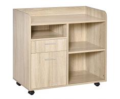 Vinsetto Mobile Porta Stampante, Mobile Ufficio, Mobiletto Basso, Mobile Multiuso con 4 Ruote, Rovere, 80x40x72cm
