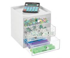 mDesign Mini cassettiera da appoggio — Cassettiera da Ufficio per cancelleria — Pratico portaminuterie da Tenere sulla scrivania — Bianco/Trasparente
