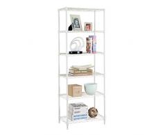 LANGRIA 6 Livello Multifunzione Scaffali Moderna Organizzazione Rack di Stoccaggio e Scaffalature con 5 Ganci, 66.1lbs Capacità, Bianco