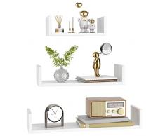 fevarbord Set di 3 Mensole da Parete a forma di U,libreria da parete,Mensola da Muro in Legno,Mensole Decorative per Soggiorno,Ufficio, camera, Studio Portata di 10 kg 35/45/60 cm Bianco