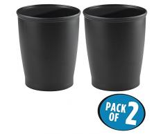mDesign Set da 2 Contenitori rifiuti in plastica – Elegante pattumiera differenziata per bagno, ufficio o cucina – Moderno cestino spazzatura per carta etc. – Colore: nero