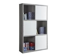 Composad | Libreria Alta della Linea PRATICO con 3 Ante Scorrevoli, Libreria Moderna Scaffale, Dimensioni (LxAxP) 120x195x35,60 cm, Cemento e Bianco Laccato, Soggiorno, Ufficio, Studio, Made in Italy