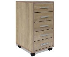 vidaXL Cassettiera da Ufficio con 4 Ruote e 5 Cassetti 33x38x63 cm Quercia