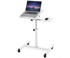 Tatkraft Bianca Scrivania Porta Computer ergonomica, Porta pc su Ruote, Regolabile in Altezza con Piattaforma per Mouse 72-110 cm, 360 ° di Rotazione e 160 ° inclinazione, Bianco