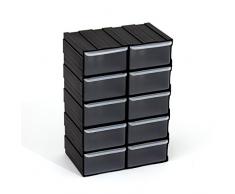 Cassettiera organizer modulare porta minuteria con 10 cassetti, colore: nero