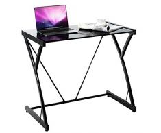 COSTWAY Scrivania per Computer, Scrivania con Superficie in Vetro Temperato, Struttura a Forma di Z e in Ferro, Scrivania Ergonomica con Piedini Regolabili, Postazione di Lavoro per Casa Ufficio, Nero