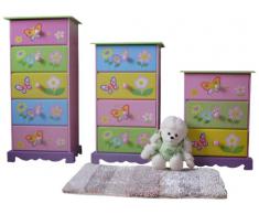 Liberty House Toys - Cassettiera con 4 cassetti, motivo: il giardino delle farfalle